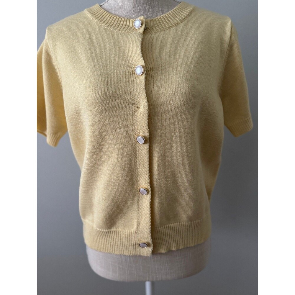 Sunday Edition Women's Short Sleeve Butter Yellow Cardigan Sweater Size Small